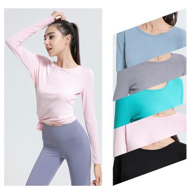 China Long Sleeve Breathable Tight Yoga Top Womens Running Sports Wear Quick Dry Fitness Shirt for sale