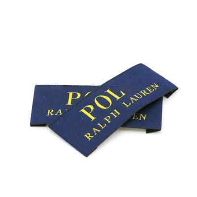 China Washable Wholesale High Density Custom Design Dark Blue End Folded Woven Label For Clothes for sale