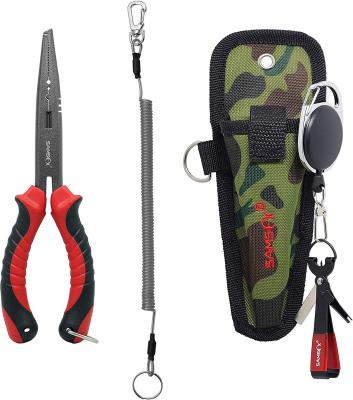 China SAMSFX Carbon Steel Saltwater Fishing Tackle Pliers With Quick Knot Tool Kit 7 Inch Long Nose for sale