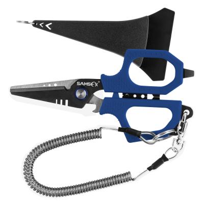 China Outdoor Activities Fishing SAMSFX Fishing Shears Titanium Fishing Line Braided Line Pliers Cutter With Sheath And Coiled Line Fishing Lanyard PE Scissors for sale