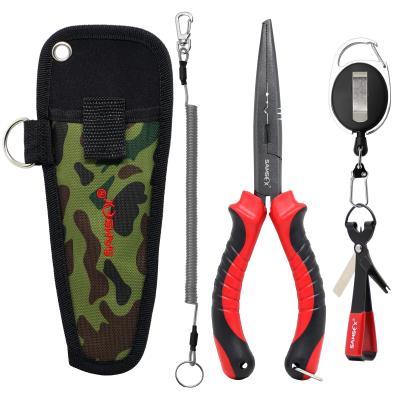 China SAMSFX Carbon Steel Saltwater Fishing Tackle Pliers With Quick Knot Tool Kit 7 Inch Long Nose for sale