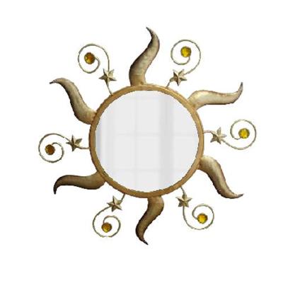 China Art Decor Modern Indoor Decor Living Room Metal Sun Face Shape Mirror Wall Decor for sale