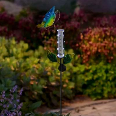 China Butterfly Tropical Solar Garden Stake OEM Factory Price Patio Decor Metal With Rain Gauge Garden Stake for sale