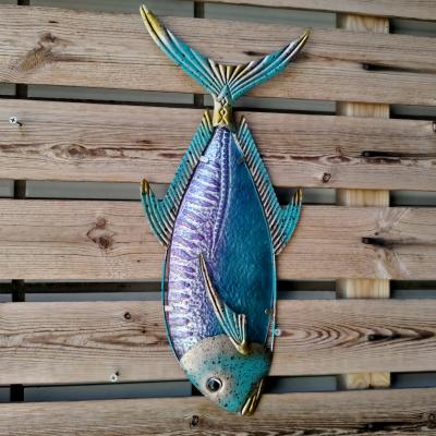 China Metal With Metal Glass Sea Fish Liffy Handmade Wall Art Decoration Garden Decoration for sale