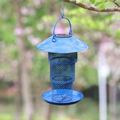 China Rainproof Mesh Foldable Bird Feeder With Metal Wire Liffy Cage Solar Hanging Garden Light Outdoor Decoration for sale