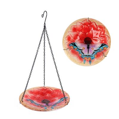 China Art Decor Liffy Garden Natural Flower Butterfly Bird Feeder Handmade Glass-Metal Hanging for sale