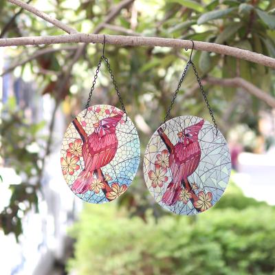 China Outdoor Indoor Digital Art Wall Decor Liffy Garden Decor Printing Hanging Red Sparrow Glass Sun Catcher for sale