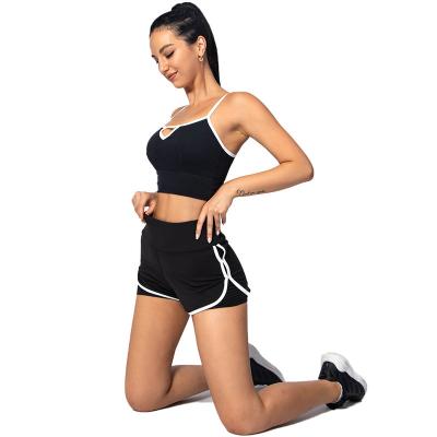 China New Women Breathable Nude Yoga Set Sexy Slim Stripe Tank And Shorts With Running Tights Fitness Joggers 2pieces Fit Custom Logo for sale