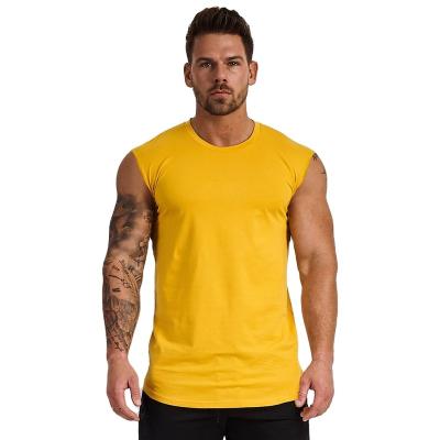 China Viable Accept Customized Logo Solid Color 100%Cotton Sleeveless Plus Size Smooth Fitness Tank Tops Men for sale