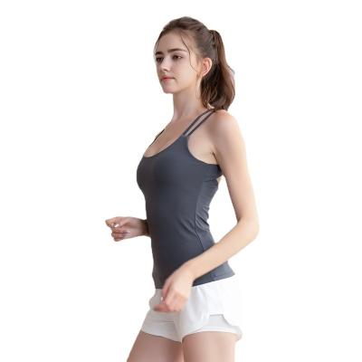 China QUICK DRY Custom Available Back Strap Fitness Logo Common Wear With Chest Pad Women Yoga T-Shirt for sale