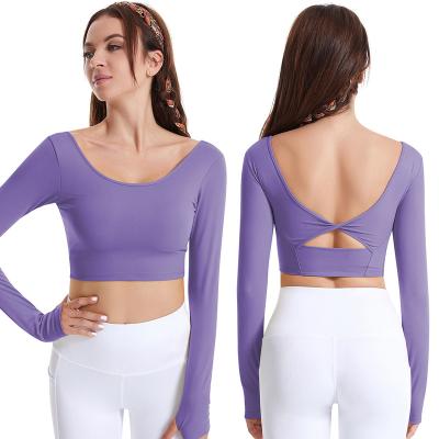 China Lightweight Fitness Wear Workout Apparel Backless Yoga Shirts Women Custom Sexy Breathable Breathable Long Sleeve Sweatshirts Crop Top for sale