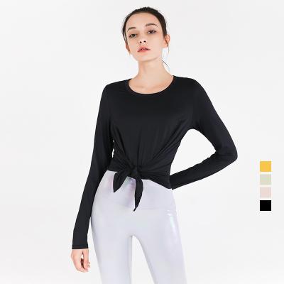 China Lady Long Sleeve Round Neck Breathable Lady Fitness Yoga Gym Clothing Women Top Fashion Sports Wear Solid Stretch Clothing for sale