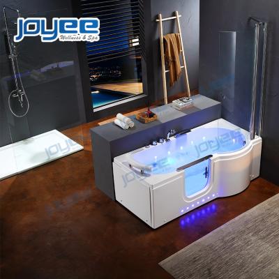 China Computer Control Walk In Tub JOYEE Elderly Small Sizes Mini Portable Walk In Tub Corner Faucet Walk In Tub Shower Combo With High Glass Door for sale