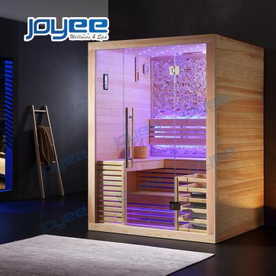 China Computer Control Panel JOYEE Factory Customized Height Person Indoor Traditional Wooden 2 Person Sauna Bath Sauna Rooms For With Culture Stone And Led Lights for sale