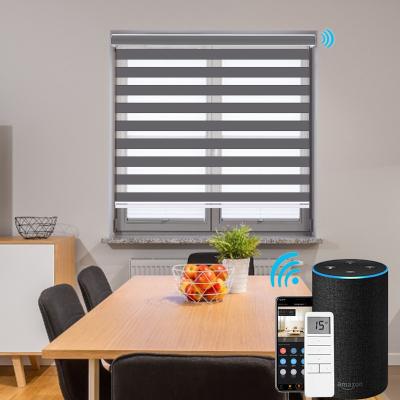 China Home Custom Auto Remote Wifi Blackout Electric Smart Motorized Zebra Anti-UV Roller Double Blind Window Shades for sale