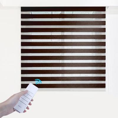 China Window Anti-UV Blackout Double Roller Shades High Quality Custom Size Zebra Electric Remote Control Blinds for sale