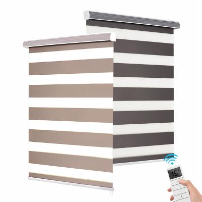 China Anti-UV Motorized Zebra Blinds Roller Polyester Electric Blackout Windows Motorized Zebra Blinds for sale