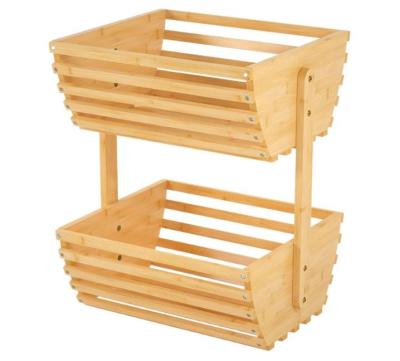 China CLASSIC Wholesale Kitchen Countertops Vegetable Bread Storage Rack 3-Tier Bamboo Fruit Basket for sale