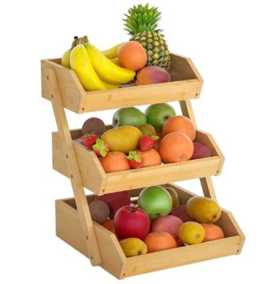 China CLASSIC solid wood and bamboo fruit and vegetable stand 3-layer baskets can store different items to keep vegetables and fruits fresh for sale