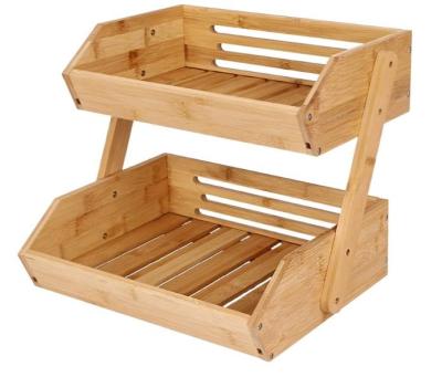 China The large CLASSIC bamboo fruit bowl of the 2-Tier fruit basket forKitchen the large capacity vegetable fruit counter holder (as a kit) for sale