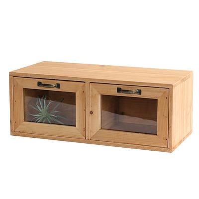 China French Country Two-drawer Japanese Style Storage Box With Glass Storage Box Solid Wood Desktop for sale