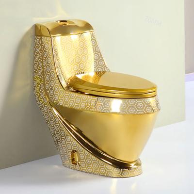 China Double-Flow Royal Style Plated Color Luxury Bathroom Toilet WC Ceramic Golden Toilet WC for sale