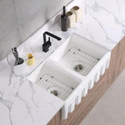 China Without Bowl Modern Wholesale White Ceramic Apron Kitchen Sink Faucet Farmhouse Front Kitchen Sink for sale