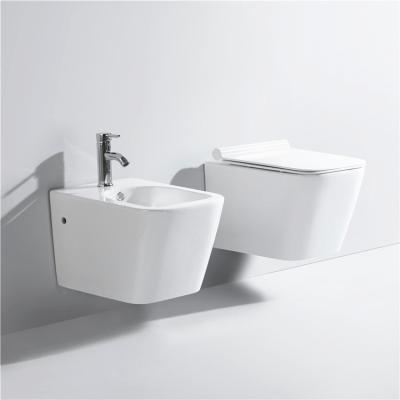 China Modern Hot Sale Toiletries High End Sanitary Set Ceramics Rimless Wall Mounted Bidet Toilet for sale