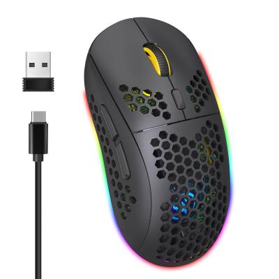 China HXSJ T90 3D Light Hole Mouse Three-mode BT Wireless MOUSE Design Honeycomb RGB Light Mouse for sale