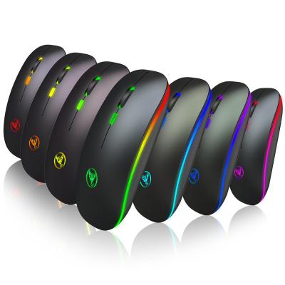 China 3D HXSJ T18 Wireless Mouse B/T5.1 Mute 2.4G Hz Dual Mode Wireless Charging Colorful Light Mouse for sale