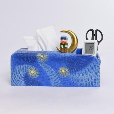 China Custom Multifunctional Van Gogh Resin Tissue Box Storage Europe Organizer Europe Home Decoration for sale