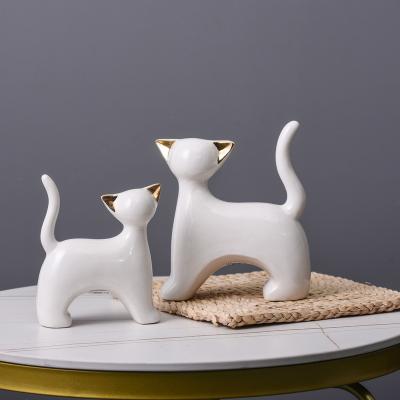 China Modern Luxury Morden Morden Home Opens Series Sandstone Cute Hand Painted Cat Statue Figurines Children White For Living Room Decor for sale