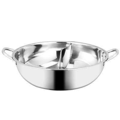 China Sustainable Factory Direct Kitchen Equipment Cooking Pot Stainless Steel Hot Pot With 2 Compartments for sale