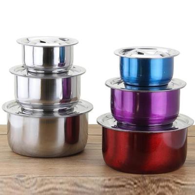 China Stainless Steel 3pcs Multicolor Cheap Viable Items Stock Pot Top With Lid Food Container Set for sale