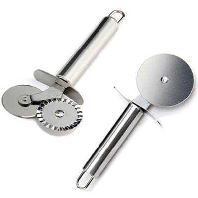 China Stainless Steel Hob Double Round Pizza Roller Cutter Pastry Cutter Pasta Workable Dough Crimper Round Lace Wheel Kitchen Tools for sale