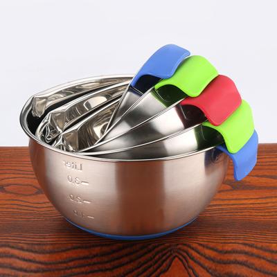 China Sustainable Stainless Steel Salad Bowl With Silicone Based Handle And Bypass Mouth Mixing Bowls for sale