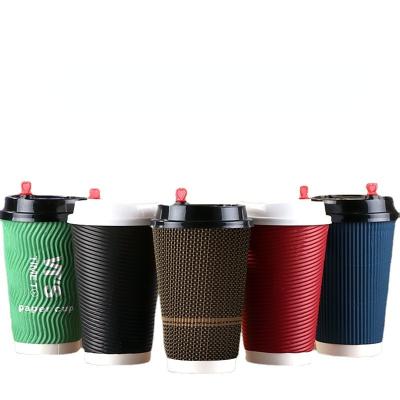 China Disposable Coffee Wrapping Paper Cup 4oz 8oz 12oz 16oz Paper Traple Wall Corrugated Cup Sleeves Insulated Colored Paper Cups Milk Tea Coffee for sale