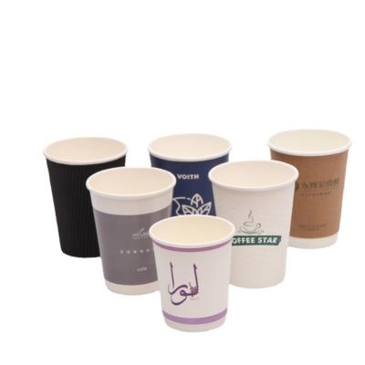 China Hot Double Layer Beverage Disposable Cup Disposable Hollow Stain Hot Paper Cup Insulated Corrugated Coffee Wrapping Paper Cup 8oz 12oz 16oz for sale