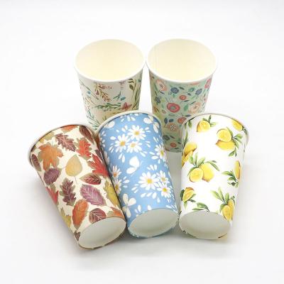 China Factory disposable production and sales disposable party restaurant coffee paper cups colorful floral pattern printing custom logo for sale