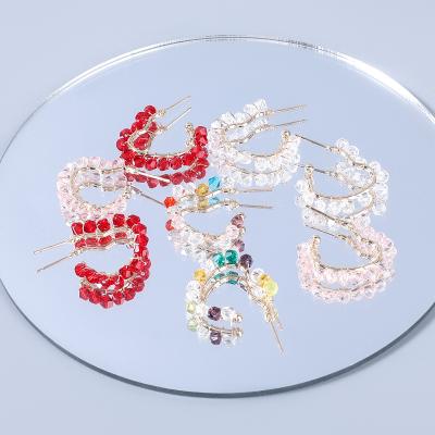 China Vintage Delicate Design Acrylic Beads Colorful Crystal Seed Beads Heart Stud Earring Open Cavity Circle Heart Stud Earring for sale