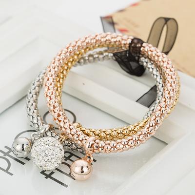 China 2021 CLASSIC Good Luck Inlaid Zircon Beads Corn Chain Set Silver Rose Gold Plating Round Bead Bracelet Gold Corn Chain Bracelet for sale