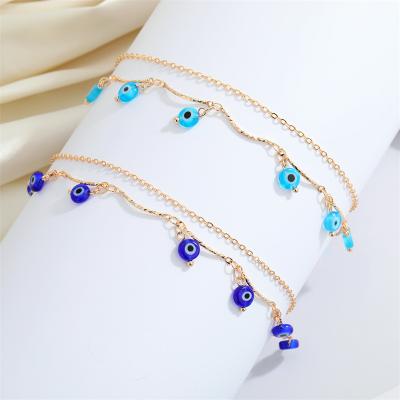 China Amazon Hot Selling Vintage Amazon Hot Selling Evil Eyes Beads Anklets Layers Resin Blue Eye Colorful Acrylic Multi Colored Anklet for sale