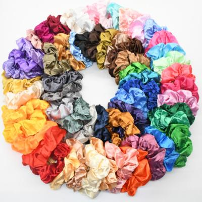 China Wholesale Bulk Elastic Hair Ties Solid 60 Color Satin Custom Hair Bands Girls Silk Hair Scrunchies 21A081042 for sale