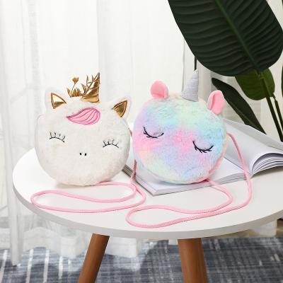 China 2021 Plush Kids Girls Shoulder Keys Cute Mini Coin Purse Cute Princess Unicorn Animals Messenger Bag Kids Bag for sale