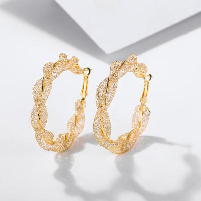 China Vintage Overstated Large Gold Plated CZ Circle Earrings Jewelry Zircon Statement Earring Punk Women for sale