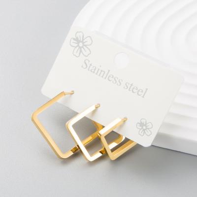 China Vintage 3 Pcs Square 18K Stainless Steel Set Fashion Gold Plated Earrings Korean Titanium Square Circle Steel Earrings for sale