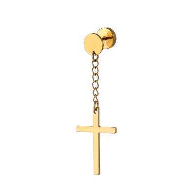 China Vintage Wholesale 18K Gold Plated Stainless Steel Titanium Steel Cross Link Chain Earrings Drop Earring for sale