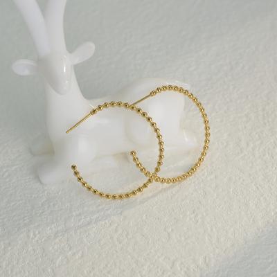 China Vintage Overdone 18K Gold Plated Solid 316L Stainless Steel Hoop Earrings Ball Big C Shape Stainless Steel Earrings for sale