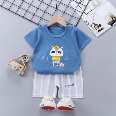 China New smart casual fashion and cute summer interesting children's suit girls t-shirt cotton short sleeve shorts boys clothes pack for sale