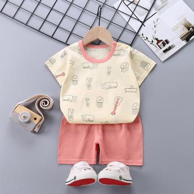 China New Hot Selling Smart Casual Cotton Suit Children's Cute Sleeve Girls Summer Short T-shirt Shorts Boys Clothes Children's Clothing for sale